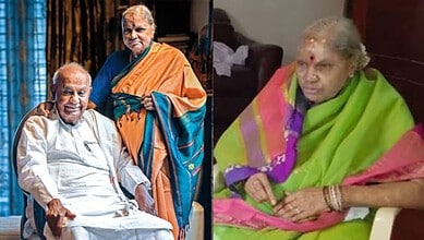 Chennamma, wife of former Prime Minister H.D. Deve Gowda, aged 85, in traditional attire.