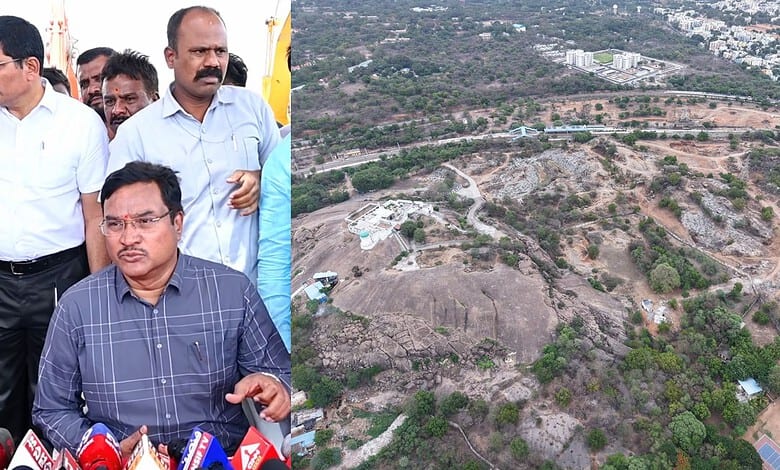 HYDRAA Commissioner AV Ranganath (left), Aerial view of Lothkunta land (right)