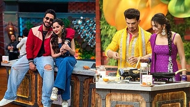 Laughter Chefs season 3 winners with two contestants cooking in a colourful kitchen.
