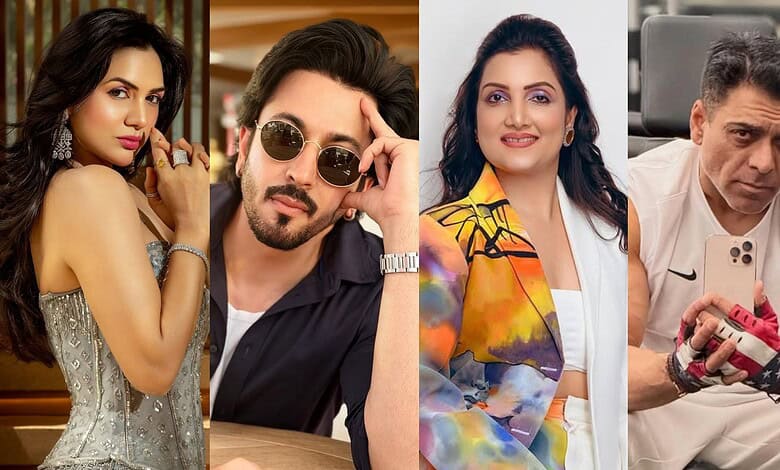 Group of four Lock Upp 2 stars, including Madhuri Jain, posing confidently for the camera.