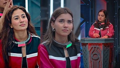 Three women contestants in Lock Upp 2, one in a secret room, others in the main area.