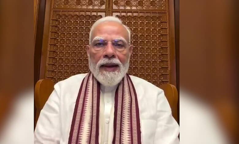 Indian Prime Minister Narendra Modi speaking during a virtual event.