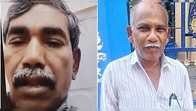 Two men, one with a mustache and grey hair, the other with a bald head, standing outdoors.