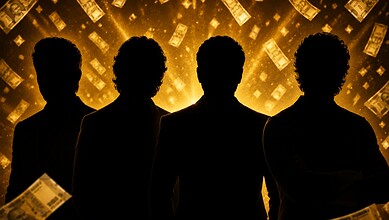 Silhouettes of four wealthy star kids with a golden money background, highlighting net worth in 2026.