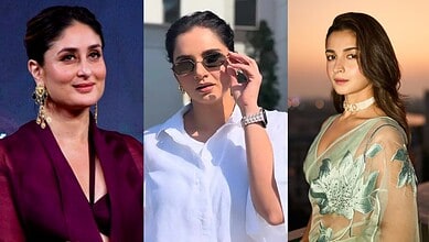 Three women in stylish outfits, posing confidently outdoors during sunset and daytime.