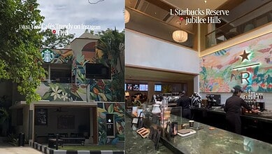 Starbucks Reserve Jubilee Hills store with colourful mural and modern interior design.