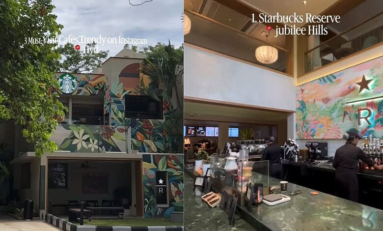 Starbucks Reserve Jubilee Hills store with colourful mural and modern interior design.