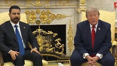 Indian Prime Minister Narendra Modi and US President Donald Trump in a formal meeting.