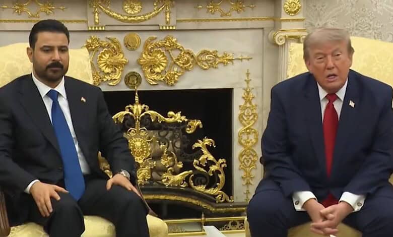 Indian Prime Minister Narendra Modi and US President Donald Trump in a formal meeting.