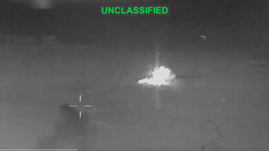 Thermal image released by CENTCOM showing a US strike on a target in southern Iran.