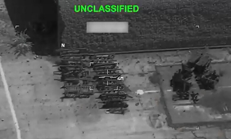 Aerial image released by US Central Command shows what it says are Iranian military targets struck during overnight air raids in Iran.