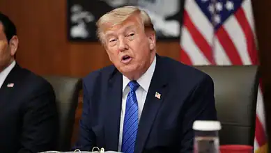 US President Donald Trump speaks during the first televised Cabinet meeting at Camp David on Friday, July 31.