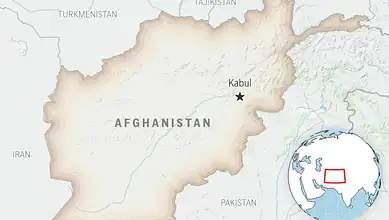 Map showing Afghanistan with Kabul marked and surrounding countries.