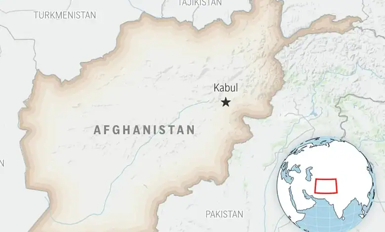 Map showing Afghanistan with Kabul marked and surrounding countries.