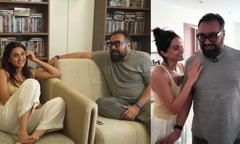 Anurag Kashyap and Shubhra Shetty smiling and chatting indoors.
