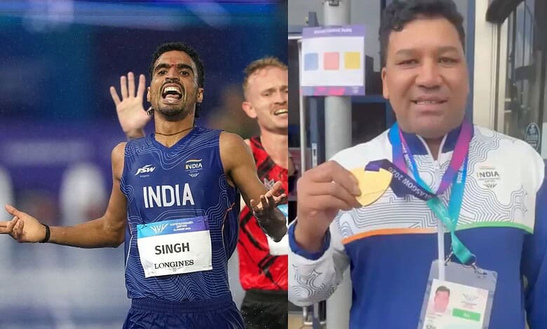 Indian athlete Singh with medal, smiling, at a sports event, celebrating success.