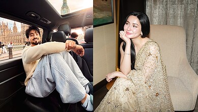 Mr Faisu and Hania Aamir in a casual setting, smiling and relaxed.