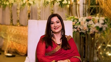 Pakistani actress Humaira Bano at her wedding celebration in traditional attire.