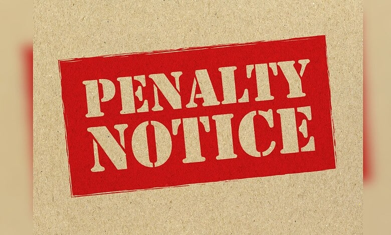 Penalty notice on a beige background with bold red text.