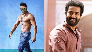 Two images of a man, one shirtless with sunglasses and jeans, the other smiling in a casual shirt.