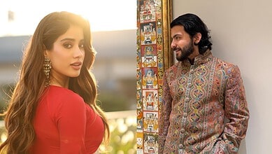 Janhvi Kapoor and Shikhar sharing a happy moment at a family gathering.