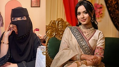 Jannat Zubair in traditional attire at a cultural celebration, smiling and posing for the camera.