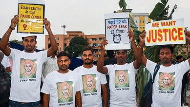 Students gather during a protest over alleged irregularities in the 14th JPSC examination, JSSC-CGL and other recruitment tests