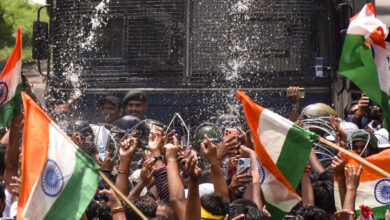 Jharkhand water cannon on protesters