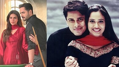 Danish Taimoor and Shweta Tiwari lookalike in a scene from the show, with expressive faces and vibrant, 4.