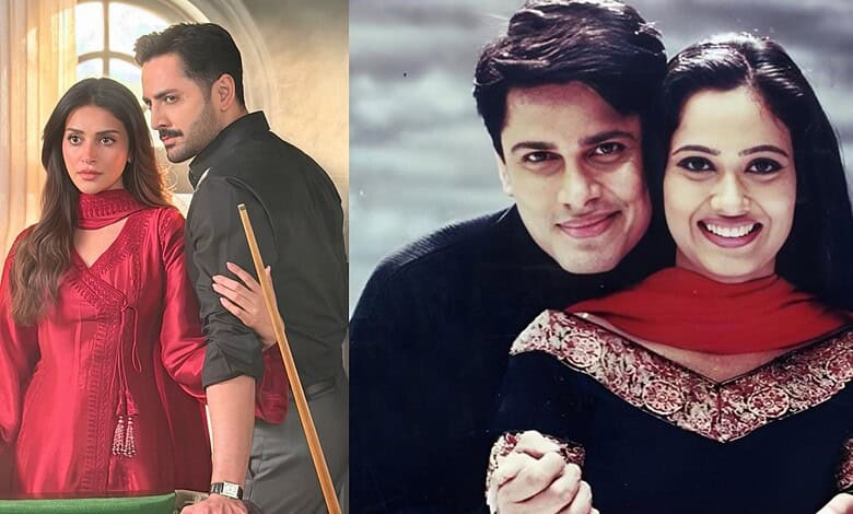 Danish Taimoor and Shweta Tiwari lookalike in a scene from the show, with expressive faces and vibrant, 4.