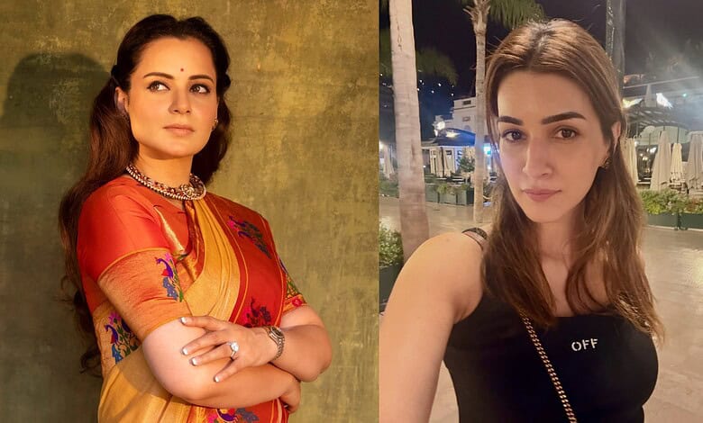 Kangana in traditional attire and Kriti in casual wear at night.