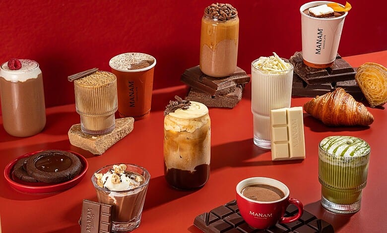 Assorted chocolate beverages and desserts from Manam, Hyderabad's new chocolate drink trend.