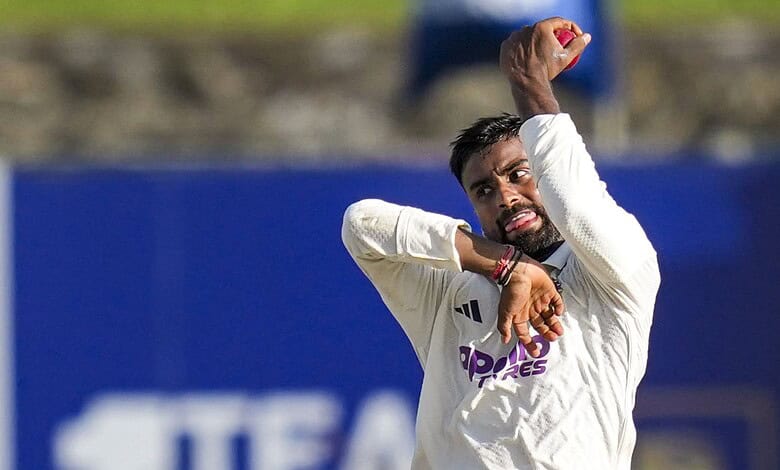 Cricketer Suthar celebrating after taking 10 wickets in a match.