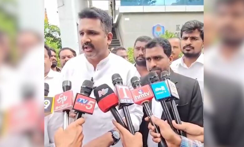 BRS Manne Krishank speaking to the media