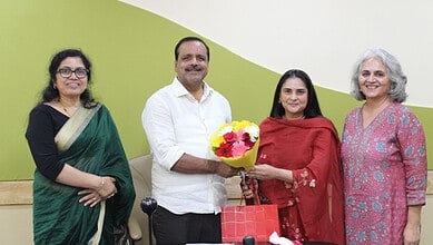 Karnataka Health Minister UT Khader with actor and former MP Ramya
