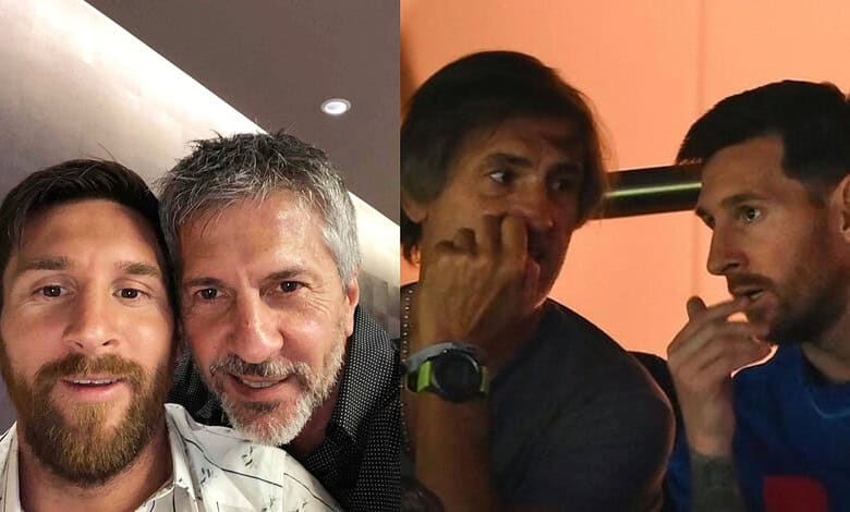 Lionel Messi's father Jorge Messi with his son in a casual setting.
