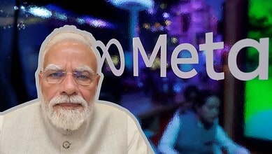 Indian Prime Minister Narendra Modi at a public event with a blurred background.