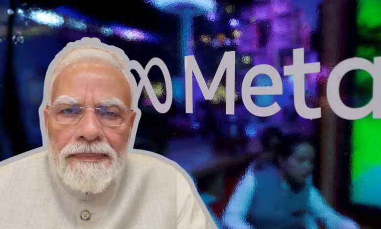 Indian Prime Minister Narendra Modi at a public event with a blurred background.