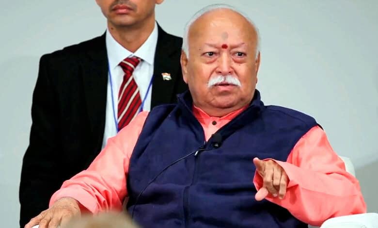 Bharatiya Janata Party leader Mohan Bhagwat speaking at an event in the US.