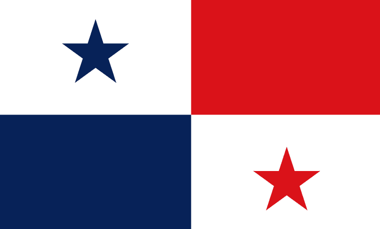 Close-up of the Panama flag showing blue, red, and white colours with stars.