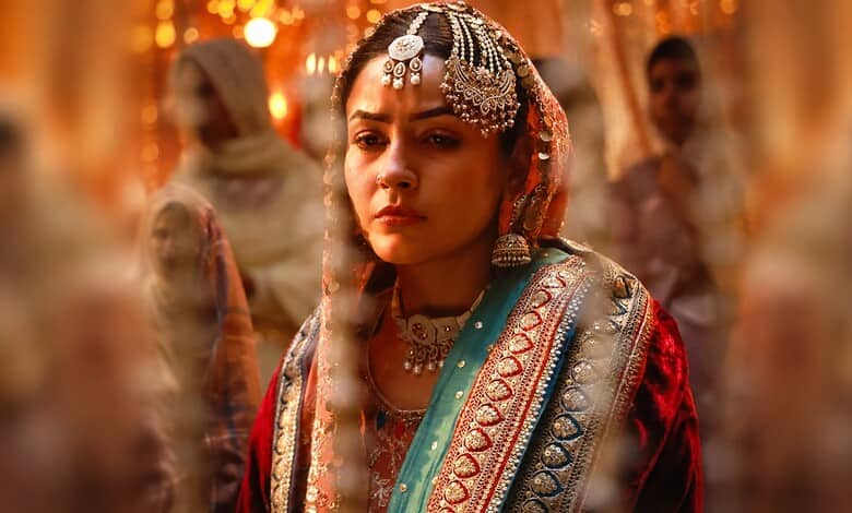 Shehnaaz Gill swallows nose ring during a scene in Ishqnama shoot, dressed in traditional attire.