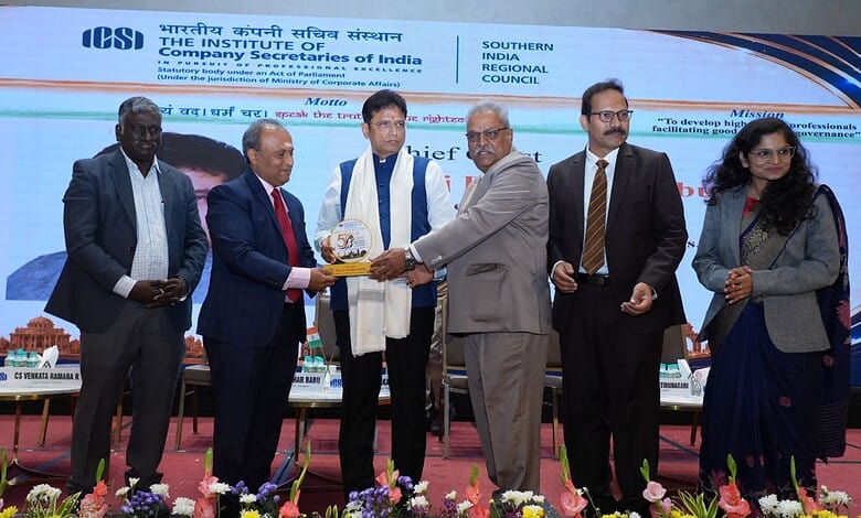 Sridhar Babu inaugurates ICSI's 50th SIRC conference with dignitaries on stage.