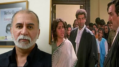 Scene from the Tarun Tejpal rape case with lawyers and witnesses present.