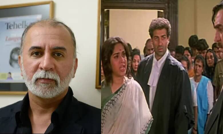 Scene from the Tarun Tejpal rape case with lawyers and witnesses present.