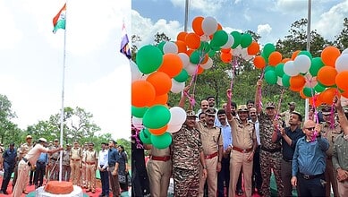 Tricolour hoisted at Karregutta Hills during Independence Day celebrations in India.