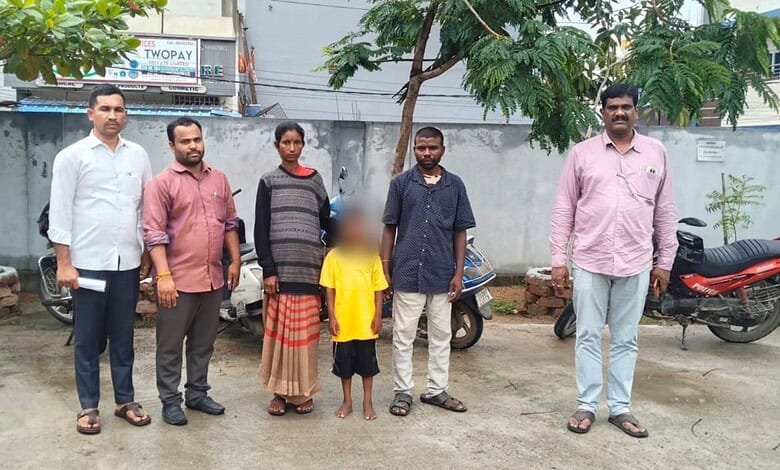Group of people, including children, standing outdoors in Hyderabad during Operation Muskan rescue.