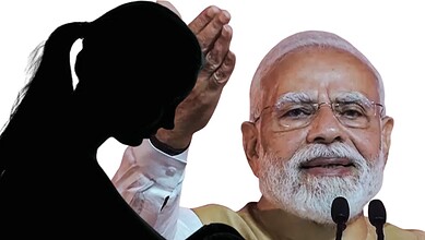 Silhouette of a girl apologising to Prime Minister Narendra Modi during a speech.