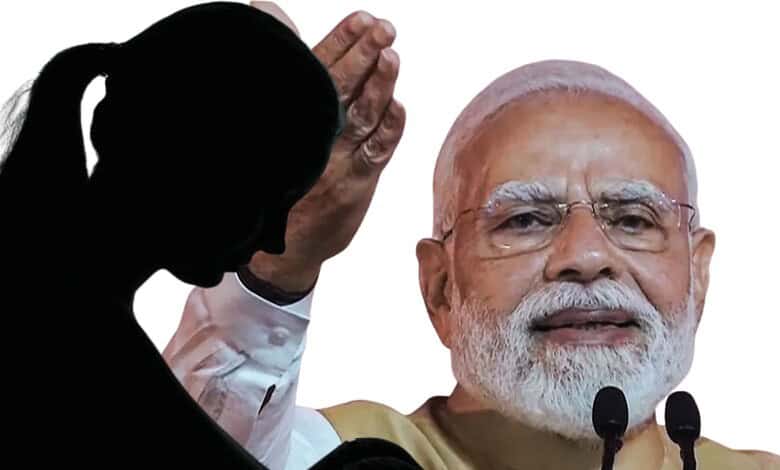 Silhouette of a girl apologising to Prime Minister Narendra Modi during a speech.