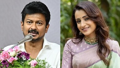 Udhayanidhi Stalin and Trisha in a candid moment at a public event.