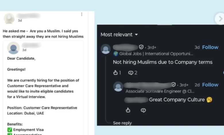 ‘We don’t hire Muslims’ claim in Dubai job sparks backlash